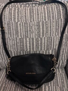 Michael Kors Bedford Black Pebbled Leather Crossbody with Tassel